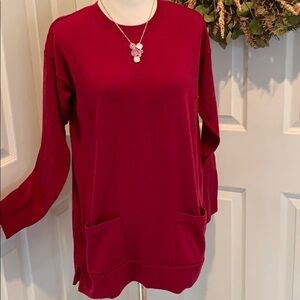 Burgundy cotton longer length sweater with pockets